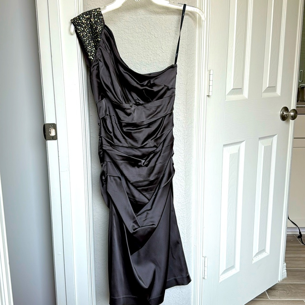 Suzi Chin - size 2 - one shoulder silver /chrome dress